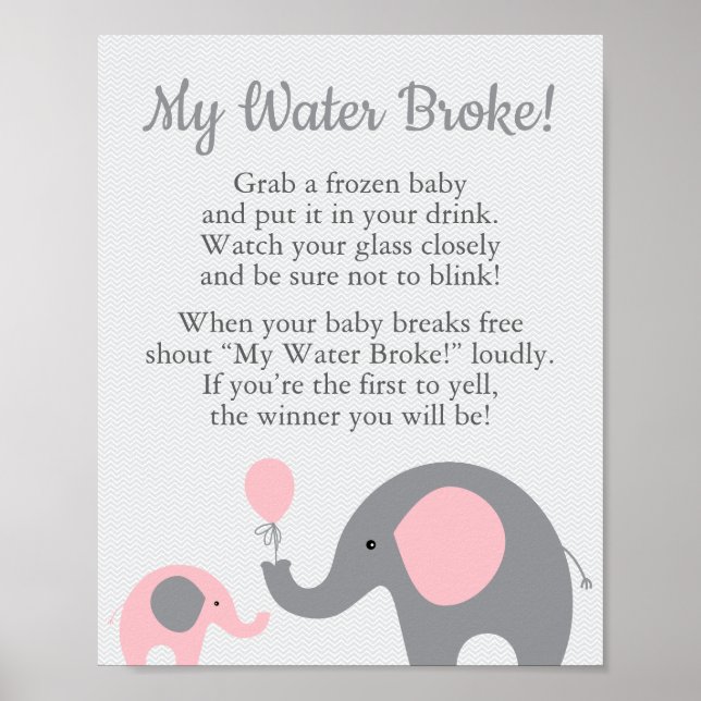 Póster Elefante rosa Baby Shower Mi Rótulo de juego de br (Frente)