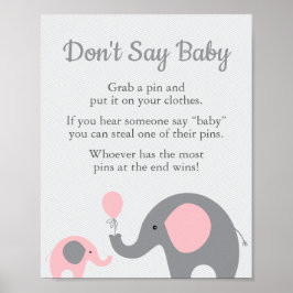 Póster Elefante rosa Baby Shower no dice Rótulo de juego