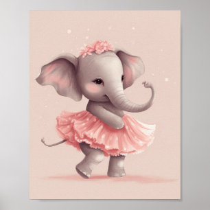 Póster Elefante rosa bebé adorable con vestido de punto d