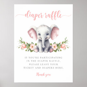 Póster Elefante Rosa Bebé Chica Ducha Diaper Raffle