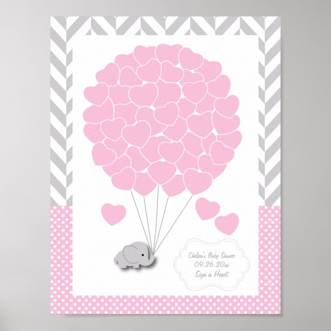 Póster Elefante rosa, blanco y gris Baby Shower 2 - Invit (Frente)