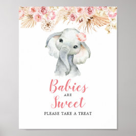 Póster Elefante Rosa Boho Chica Los bebés son Rótulo dulc