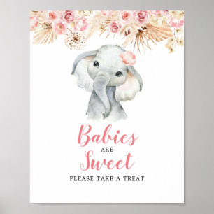 Póster Elefante Rosa Boho Chica Los bebés son Rótulo dulc