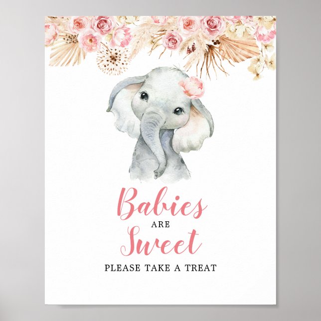 Póster Elefante Rosa Boho Chica Los bebés son Rótulo dulc (Frente)