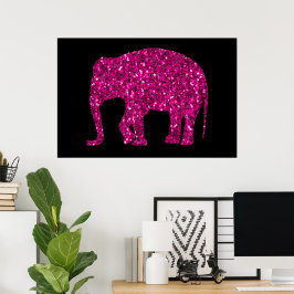 Póster Elefante rosa caliente brillante con destellos fal