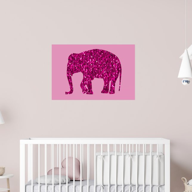 Póster Elefante rosa caliente brillante con purpurina fal (Guardería 2)