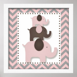 Póster Elefante rosa Chevron Nursery Wall Art
