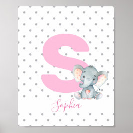 Póster Elefante Rosa Chica Personalizada Nursera Nombra