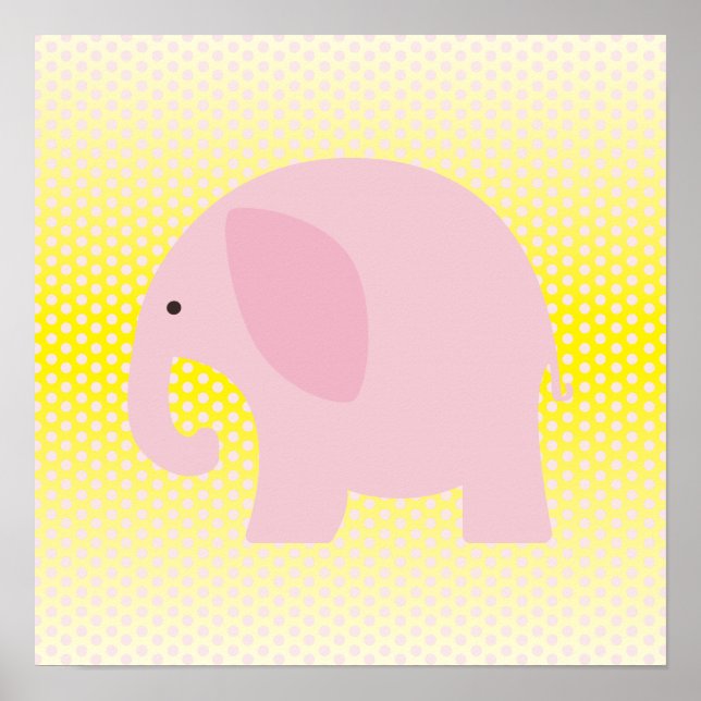 Póster Elefante rosa en amarillo (Frente)