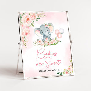 Póster Elefante rosa Floral Balón Los bebés son dulces
