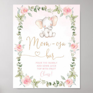 Póster elefante rosa floral Poster de bar mamá-osa