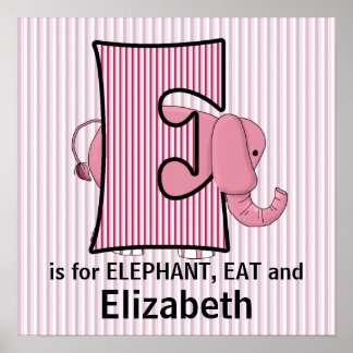 Póster Elefante Rosa Monograma E Habitación de Bebé