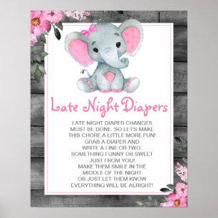 Póster Elefante Rosa Noche Tarde Diapers Rótulo Baby Show