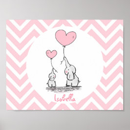 Póster Elefante rosa Pastel Niña Personalizada