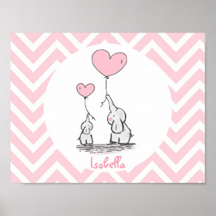 Póster Elefante Rosa Pastel Personalizado Bebé Niña