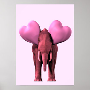 Póster Elefante rosa romántico