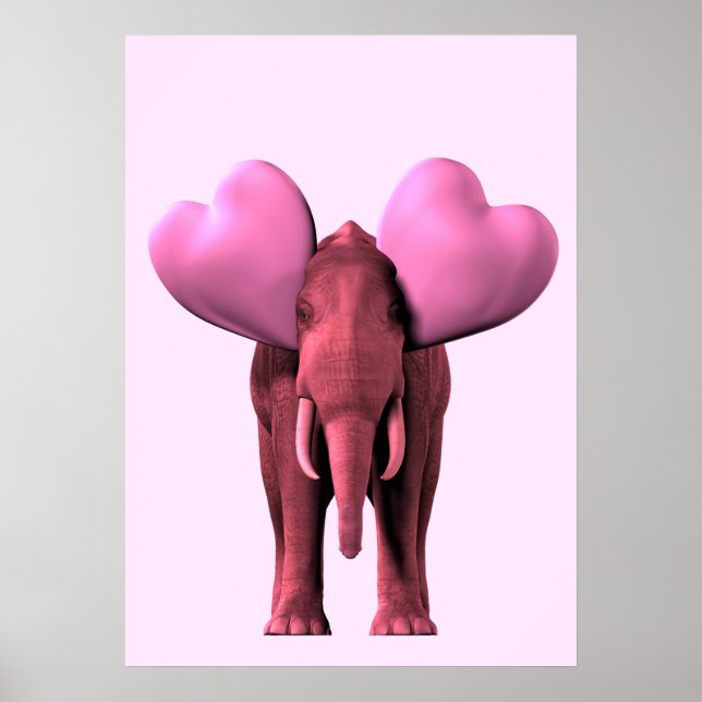 Póster Elefante rosa romántico (Frente)