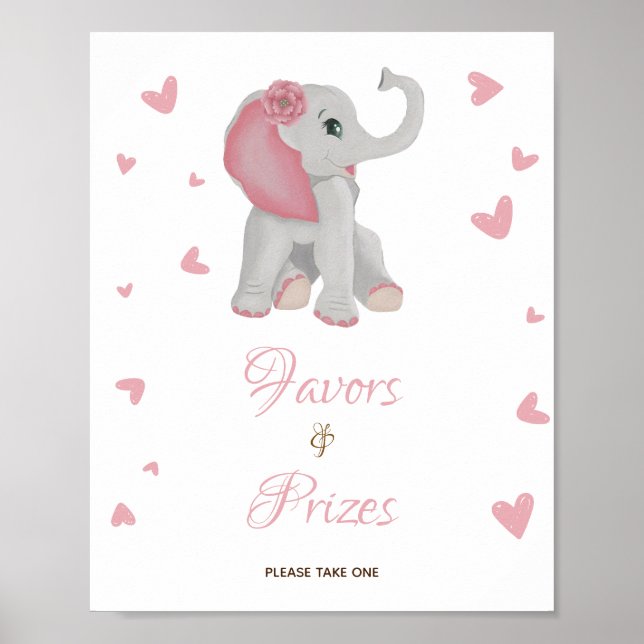 Póster Elefante Rosa: Rótulo Baby Shower de favoritos y p (Frente)