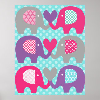 Póster Elefante rosa y morado Poster de enfermería de amo