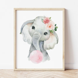 Póster Elefante, Safari, Chicle Rosa, Habitación de Niña