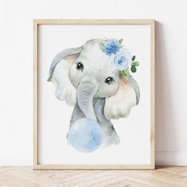 Póster Elefante, Safari, Ciruela de Burbujas Azules, Ciru