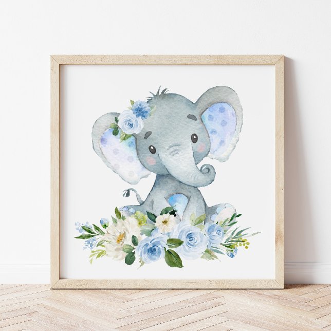 Póster Elefante, Safari, Flores azules, niñera (Subido por el creador)