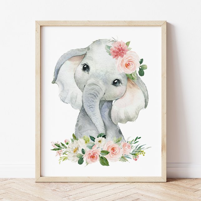 Póster Elefante, Safari, Flores rosadas, guardería Chica (Subido por el creador)