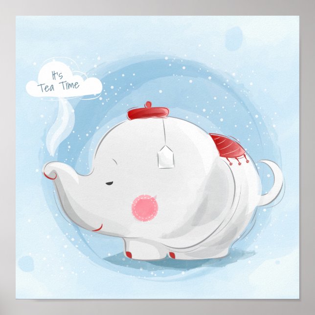 Póster Elefante teacup de acuarela personalizada (Frente)