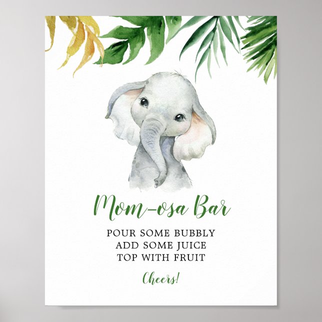 Póster Elefante tropical Bar Baby Shower Mom-osa (Frente)