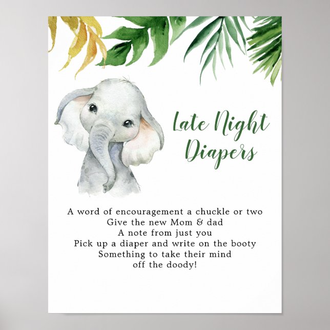 Póster Elefante tropical Rótulo de pañales nocturnos (Frente)