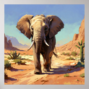Póster Elefante único en pintura de animales del desierto