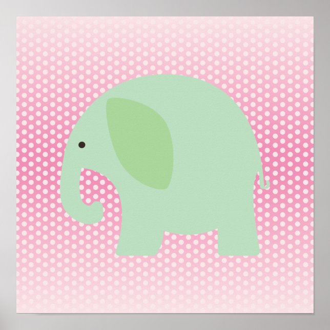 Póster Elefante verde de menta sobre rosa (Frente)