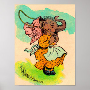 Póster elefante vestido de los años 30 jugando a saltar l