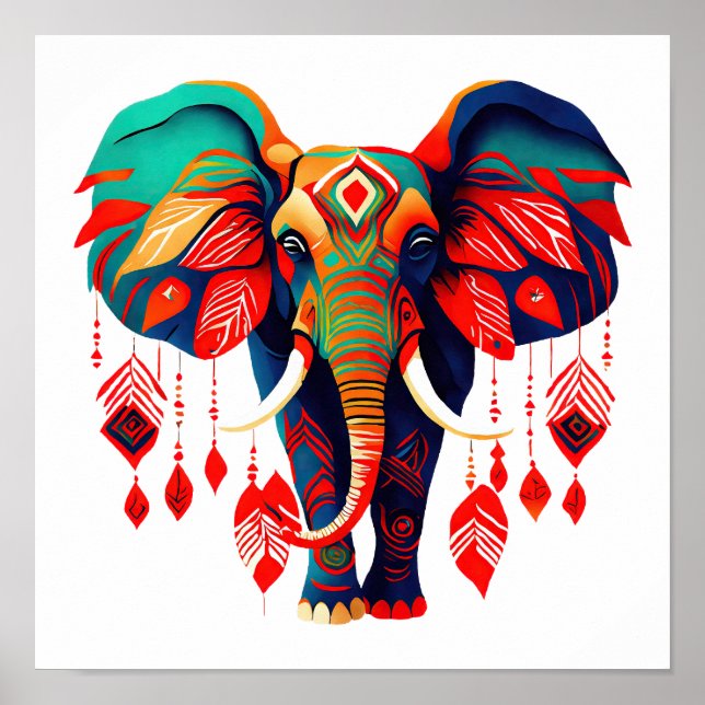 Póster Elefante Vibrante Boho Chic (Frente)