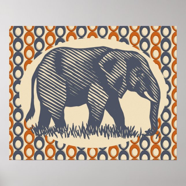 Póster Elefante Vintage Naranja Gray (Frente)