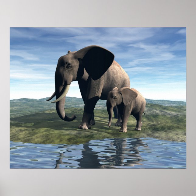 Póster Elefante y bebé (Frente)