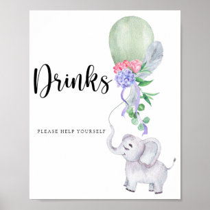 Póster Elefante y bebidas en globo te ayudan