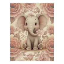 Elefante y Floral Suave Pastel