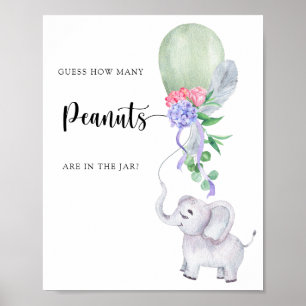 Póster Elefante y globo - adivina cuantos cacahuetes hay