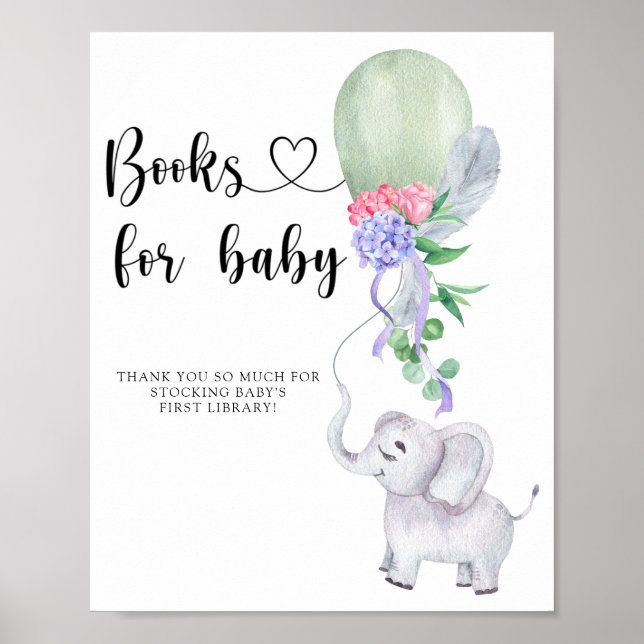 Póster Elefante y globo de acuarela - libros para bebé (Frente)