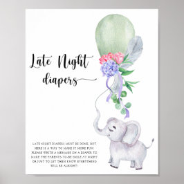 Póster Elefante y globo \ Juego de pañales de noche