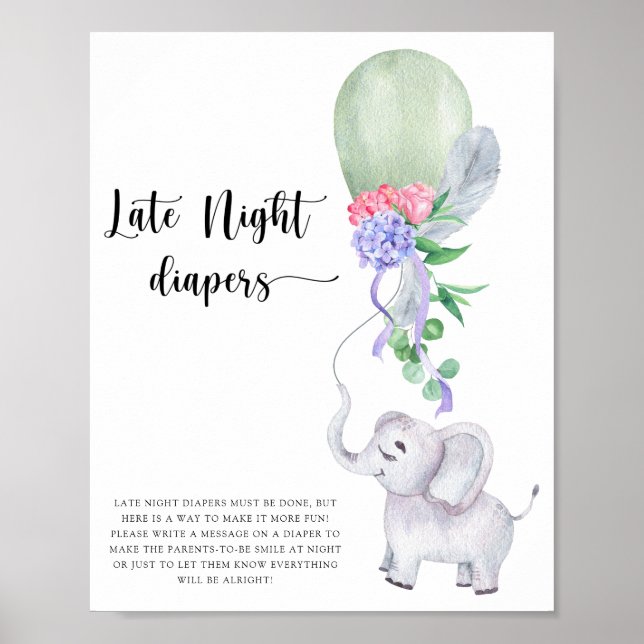 Póster Elefante y globo \ Juego de pañales nocturnos (Frente)