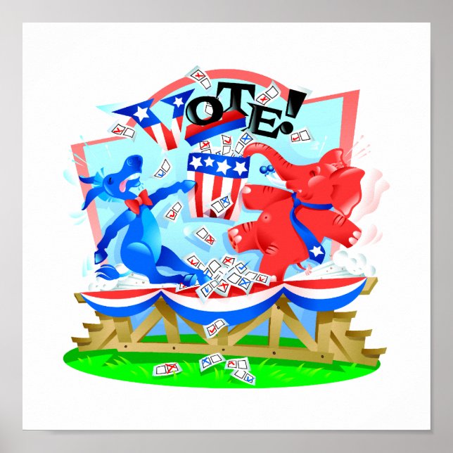 Póster Elefante y Ilustracion de VOTO del burro (Frente)