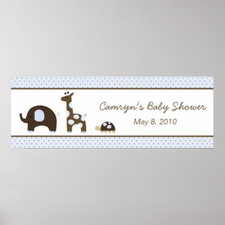 Póster Elefante y jirafa en una bandera azul de Baby Show