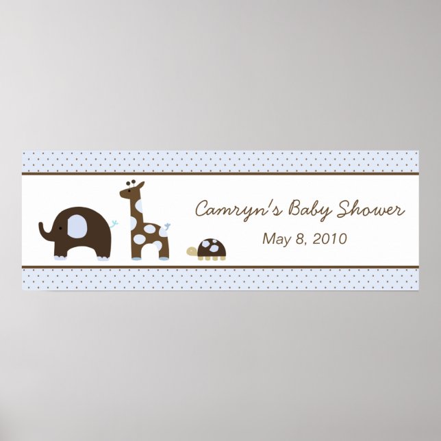 Póster Elefante y jirafa en una bandera azul de Baby Show (Frente)