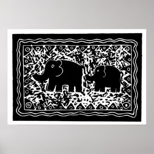 Póster Elefante y ternero