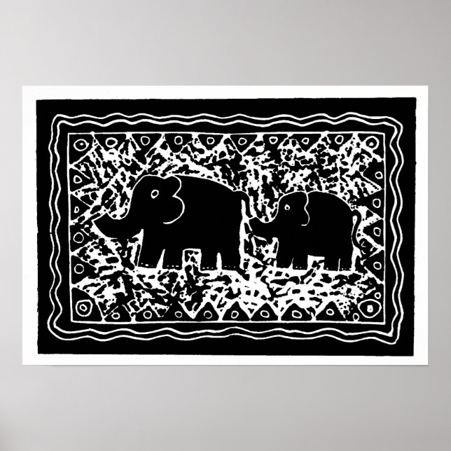 Póster Elefante y ternero (Frente)