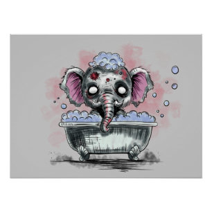 Póster Elefante zombiano en una bañera