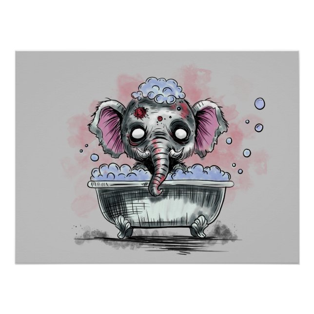 Póster Elefante zombie en una bañera (Anverso)