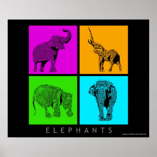 Póster Elefantes coloridos